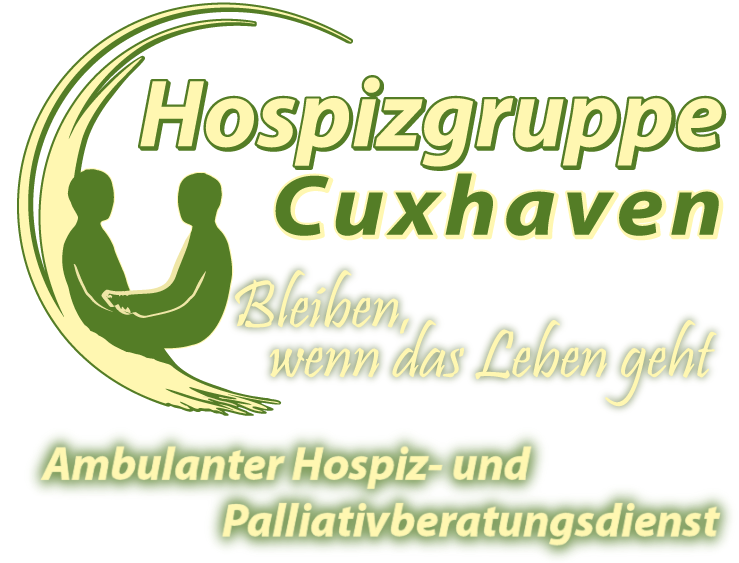 Logo der Hospizgruppe Cuxhaven mit dem Schriftzug „Bleiben, wenn das Leben geht“ – Ambulanter Hospiz- und Palliativberatungsdienst.
