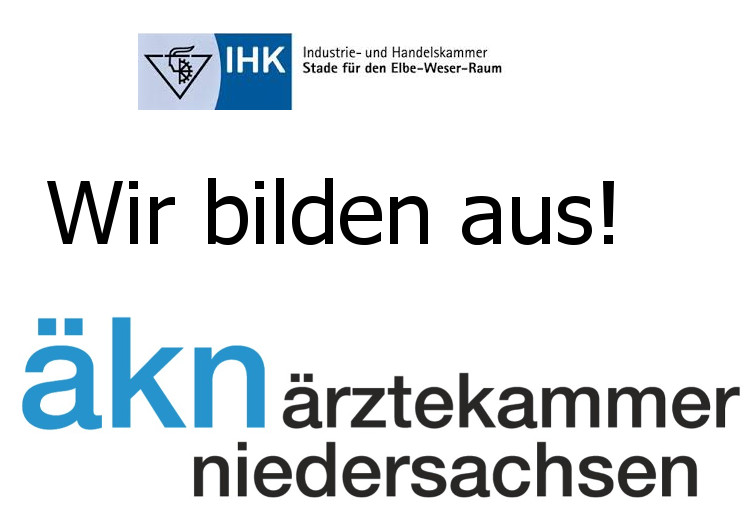 Logo der Ärztekammer Niedersachsen und IHK Stade mit dem Hinweis „Wir bilden aus!“.