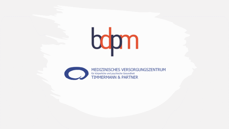 Logos des BDPM (Bundesverband Psychosomatische Medizin und Ärztliche Psychotherapie) und des MVZ Timmermann & Partner