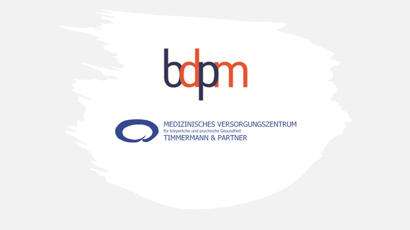 Logos des BDPM (Bundesverband Psychosomatische Medizin und Ärztliche Psychotherapie) und des MVZ Timmermann & Partner